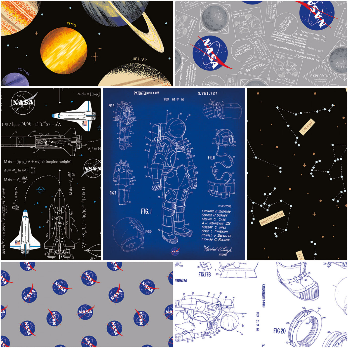 Outer Space by NASA Black Collection 7 x 1 Yard Bundle Riley Blake
