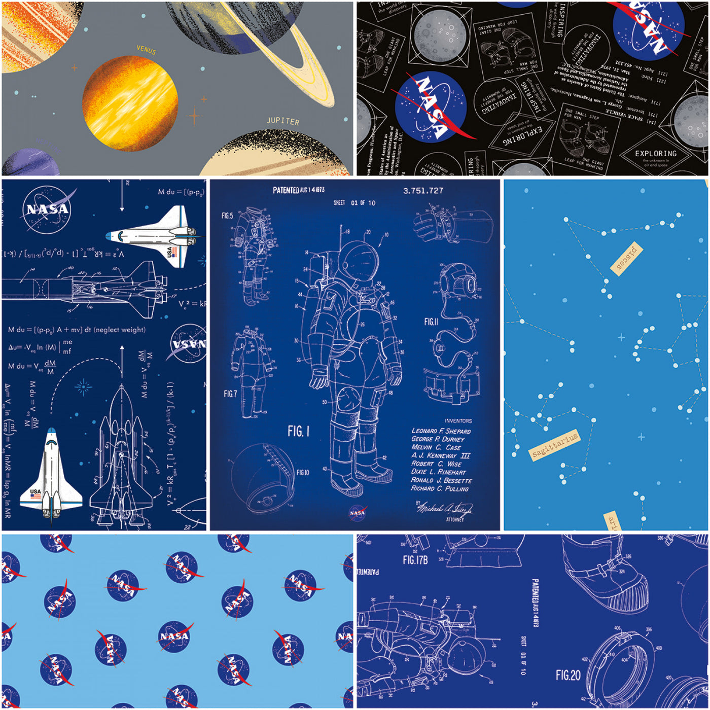 Outer Space by NASA Gray Collection 7 x  1 Yard Bundle Riley Blake