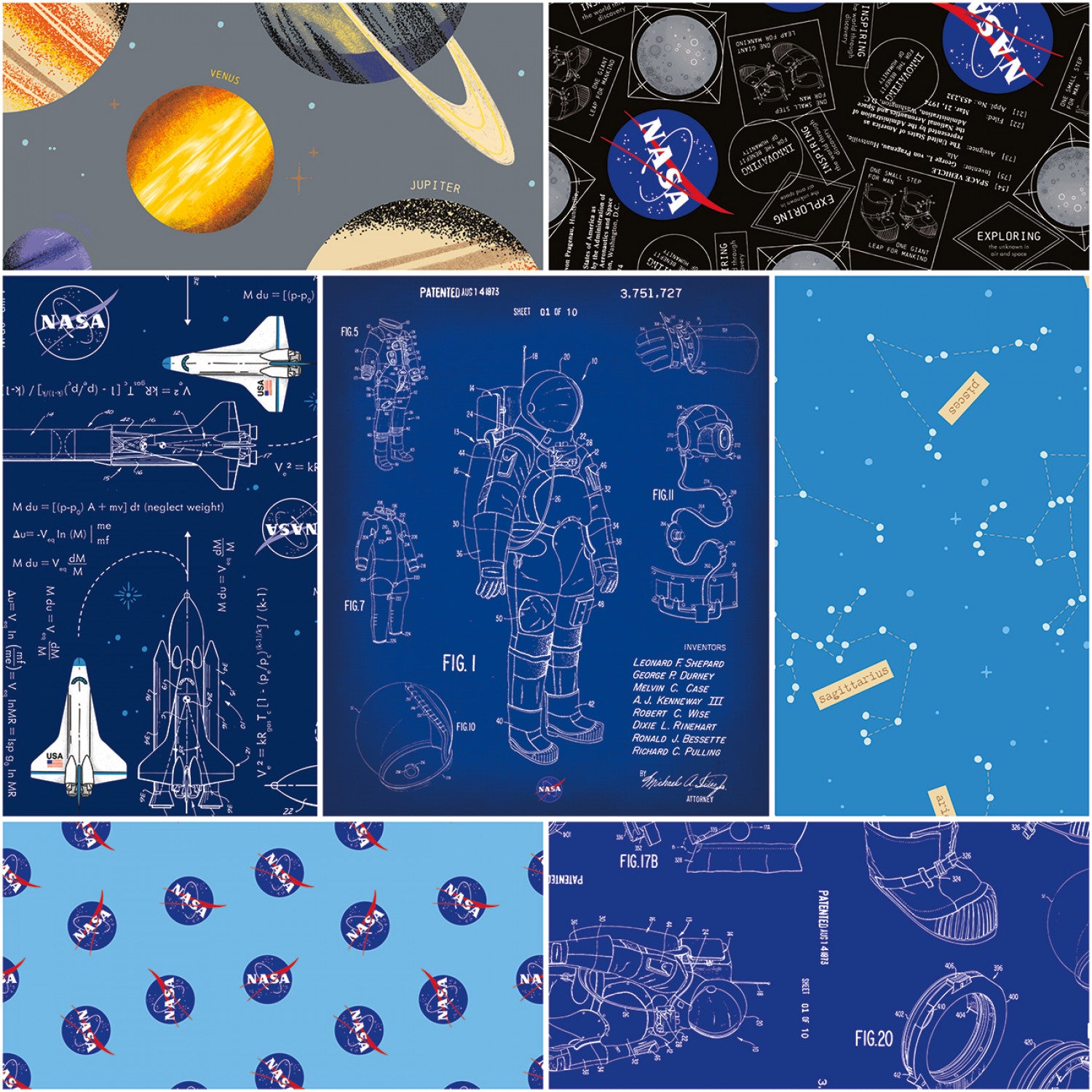 Outer Space by NASA Gray Collection 7 x  1 Yard Bundle Riley Blake