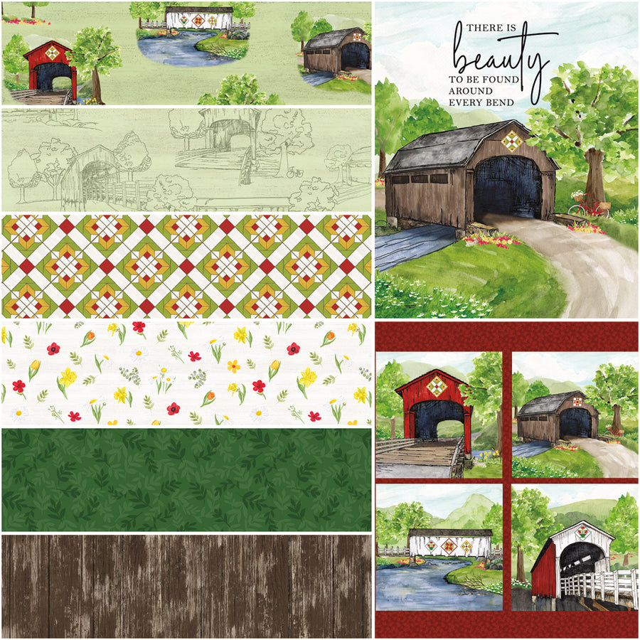 Covered Bridges in Spring Green  8 x 1 Yard Bundle Riley Blake