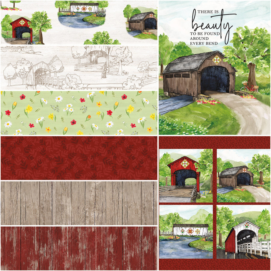 Covered Bridges in Spring White 8 x 1 Yard Bundle Riley Blake