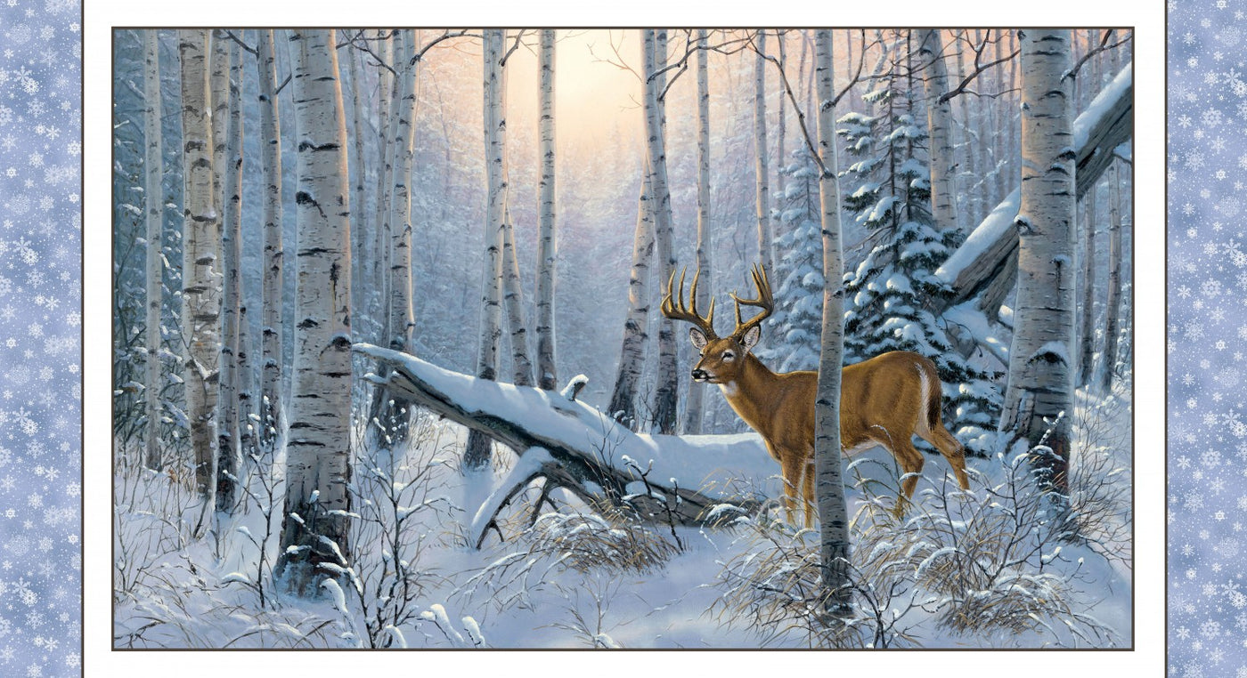 Winter Sunrise Deer Panel 7904 SNOW Elizabeths Studio