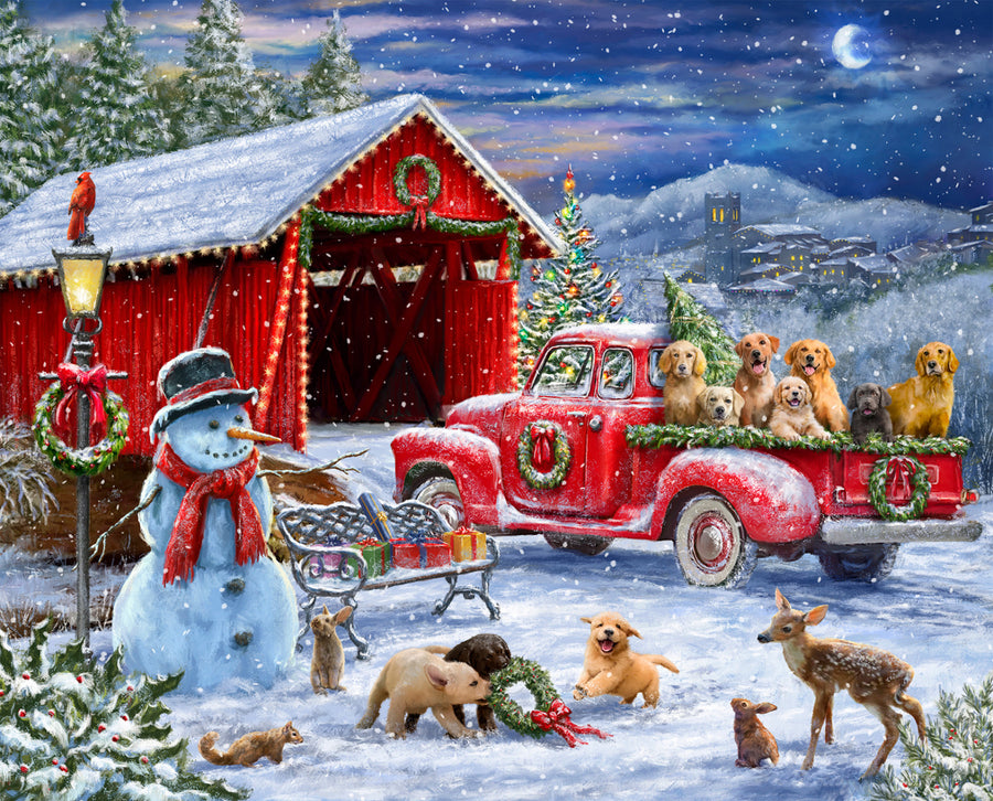 Christmas Covered Bridge Digital Panel AL62064C1 36 x 44 Inch David Textiles