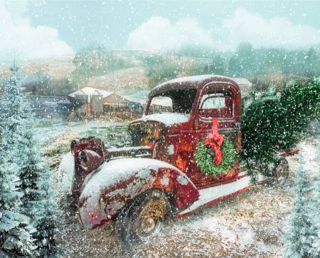 Vintage Red Truck Snowing AL38149C1, David Textiles