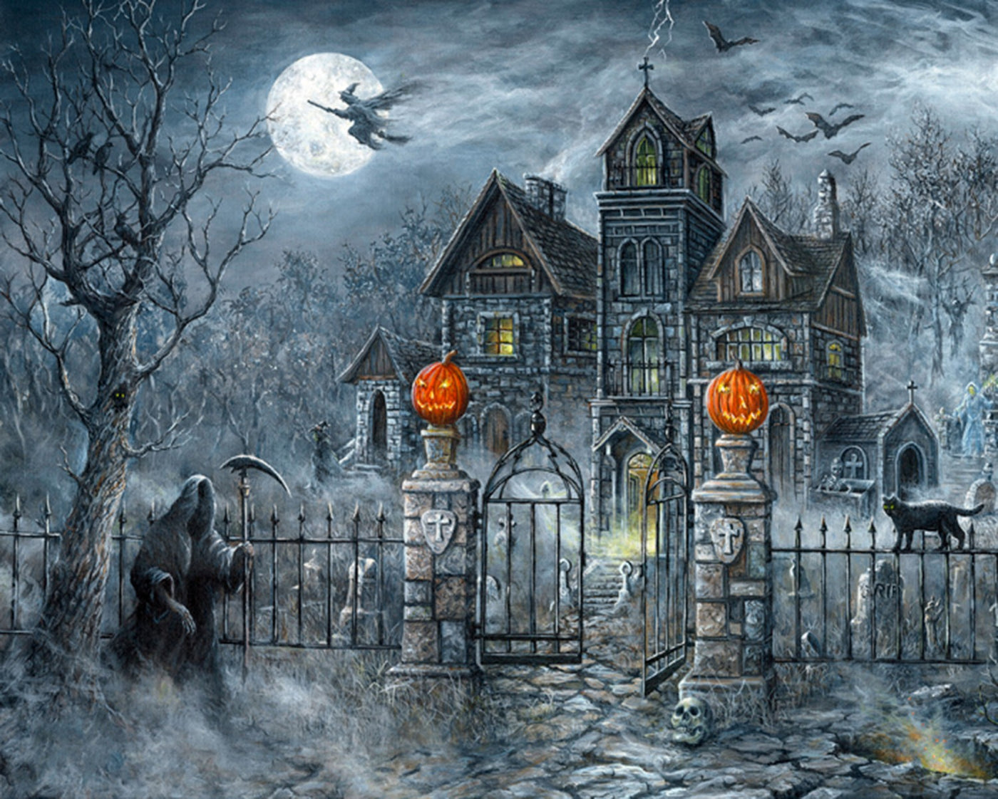 Uninvited Guest Halloween AL40620C1 Digital Panel David Textiles