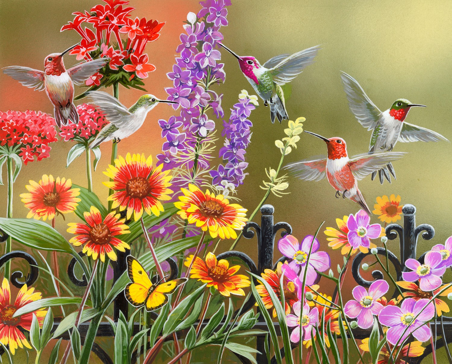 Hummingbirds Flowers AL49992C1 36 Inch Digital Panel David Textiles
