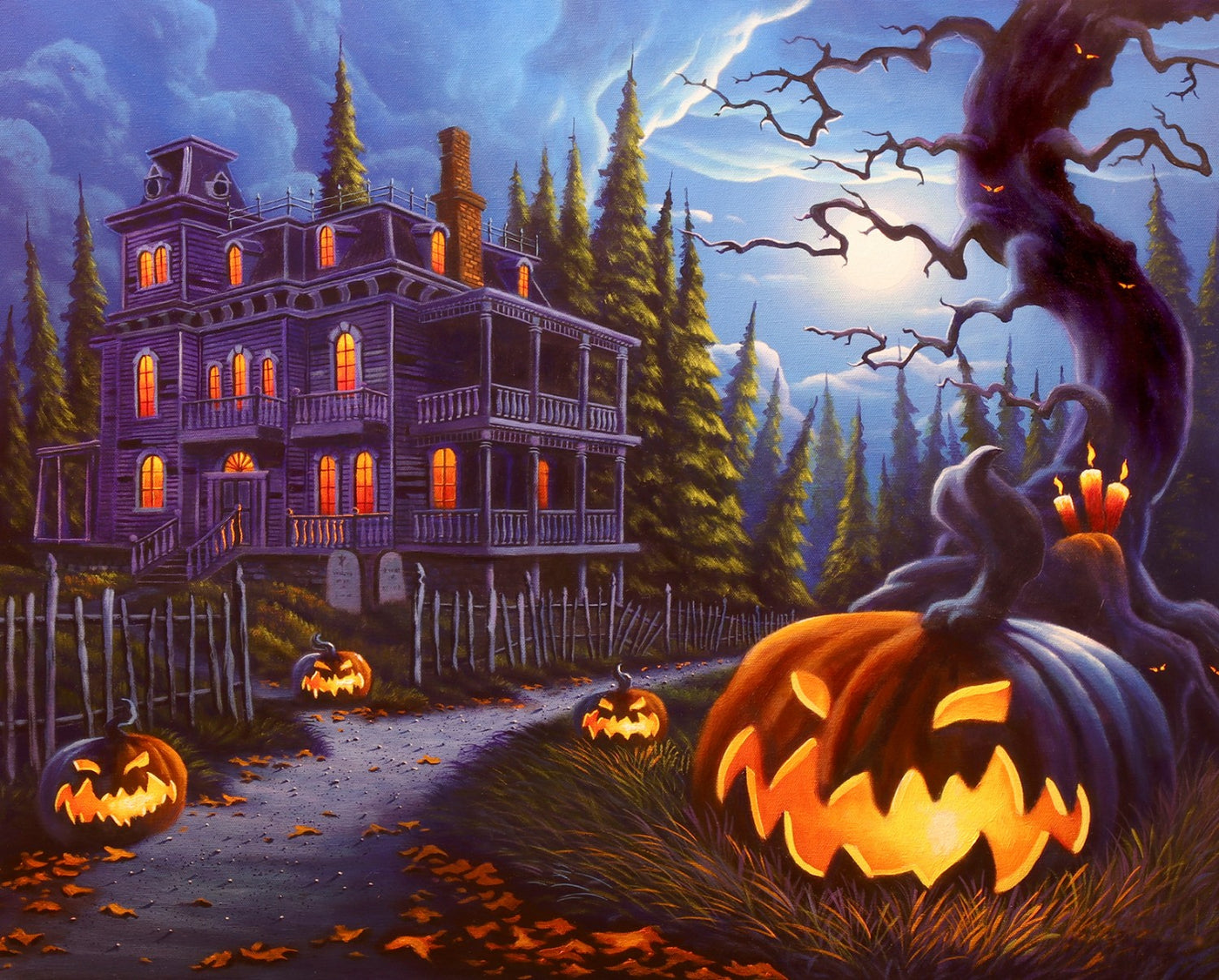 Jack O Lantern Lane AL58800C1 Digital 36 Inch Halloween Panel David Textiles