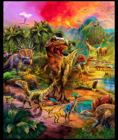 Wild Dinosaurs Digital Panel 89 x 108 Inches Robert Kaufman