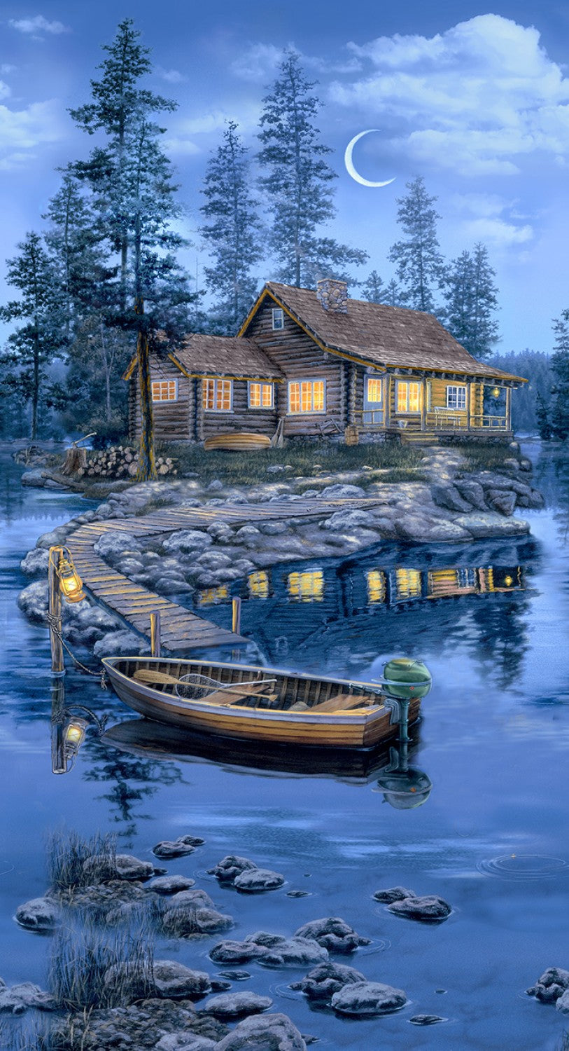Lakeside Cabin C8041 Blue Panel Timeless Treasures