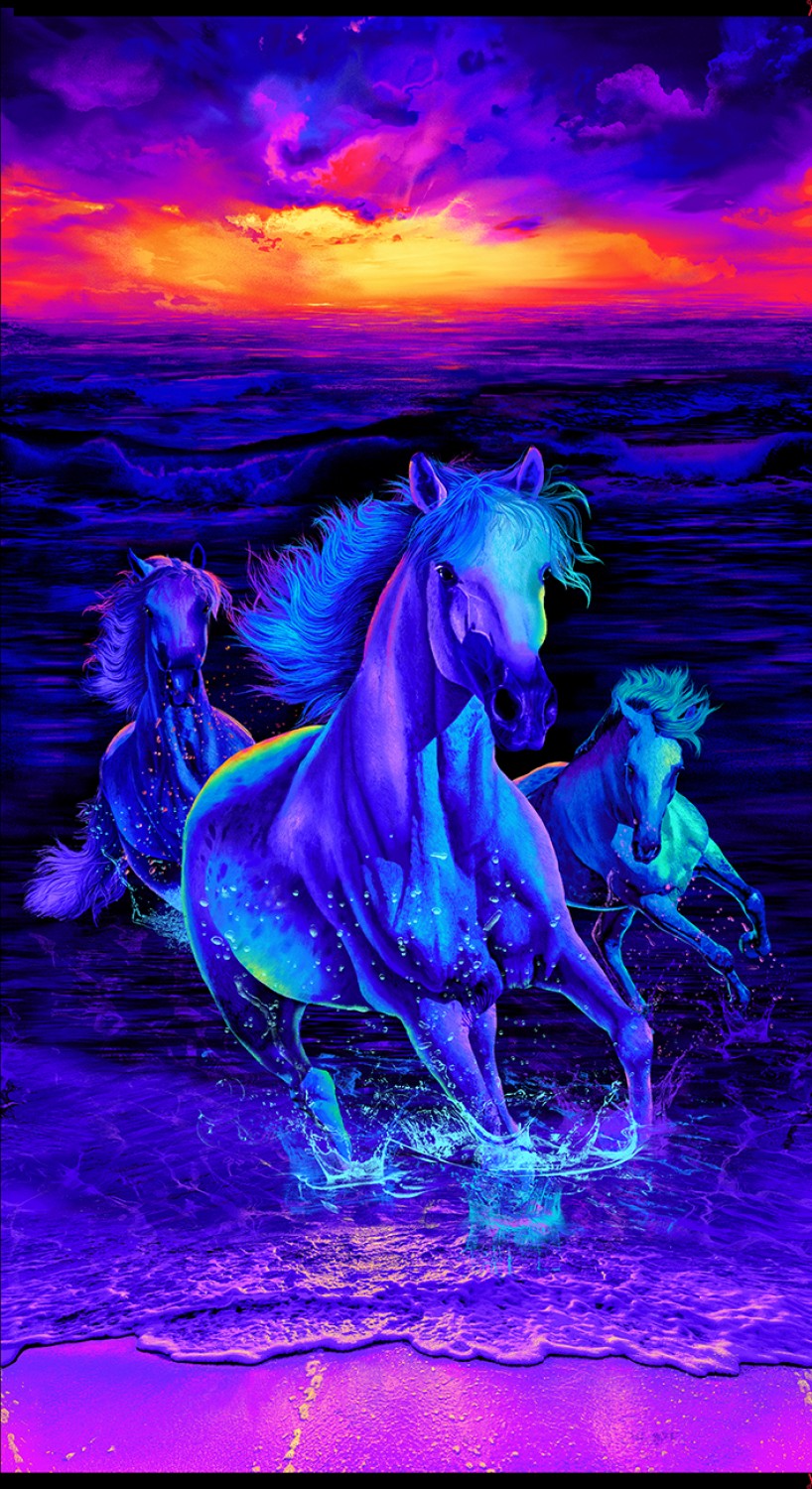 Midnight Run CD1428 Blue Horse Panel Timeless Treasures