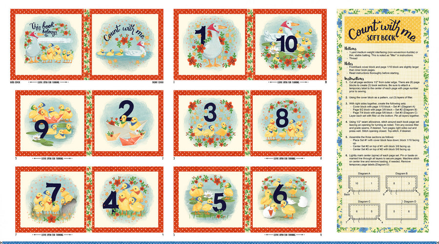 Darling Duck Counting Cloth Book Panel 5495 PA P and B Textiles