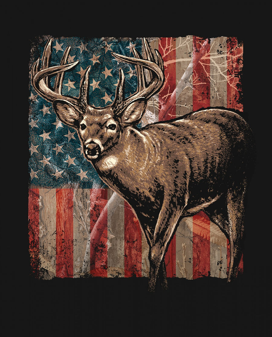 Patriotic Deer ML33952C1 Against Flag 36 Inch Digital Panel David Textiles
