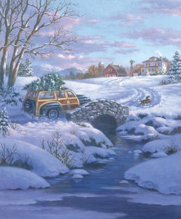 Christmas Classic Digital Panel P9543 Wagon Grandmas House, Riley Blake