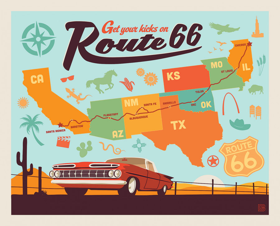 Route 66 Digital Panel DP15017 Route 66 Map Riley Blake